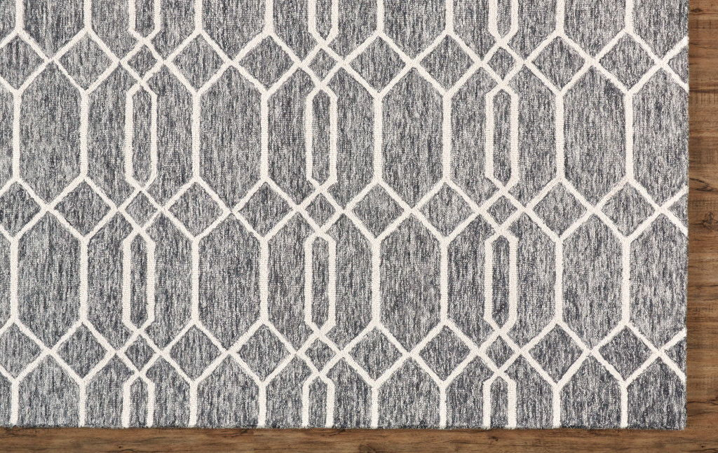 9' x 12' Wool Geometric Tufted Handmade Stain Resistant Area Rug - Gray Black And Ivory