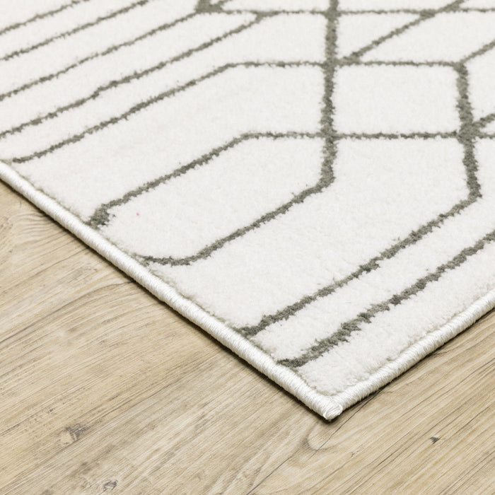 8' x 11' Geometric Power Loom Stain Resistant Area Rug - White And Gray