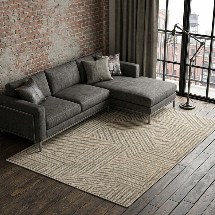 7' X 10' Striped Area Rug With Fringe (575117) - Beige / Gray