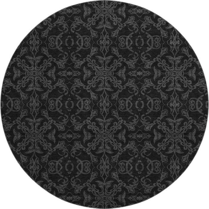 8' Medallion Washable Round Rug With UV Protection - Gray And Charcoal