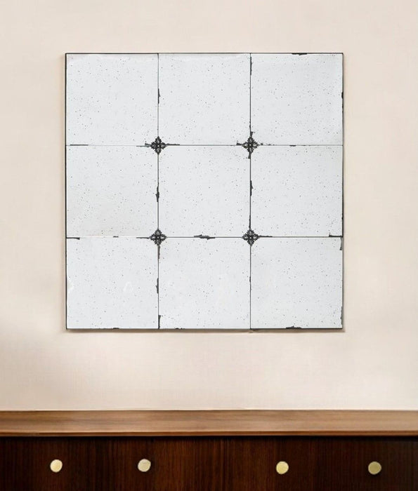 36" Square Iron Framed Antiqued Glass Accent Mirror - Black