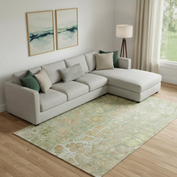 10' X 14' Abstract Washable Area Rug With UV Protection (708826) - Artichoke Green / Gray / Beige