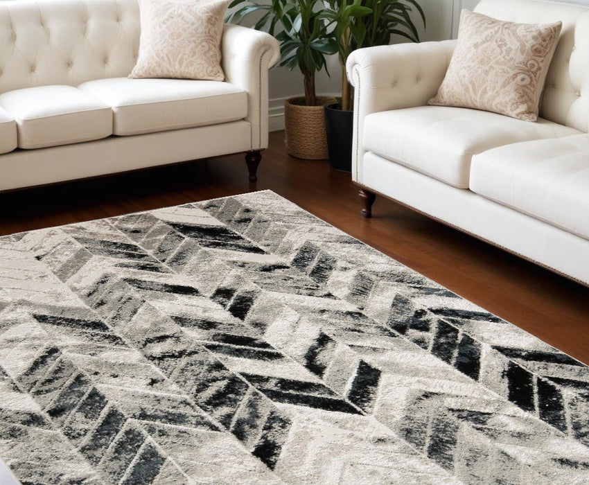 10' x 13' Geometric Stain Resistant Area Rug - Black Gray And Silver