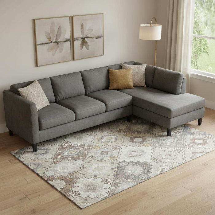 10' X 14' Geometric Washable Area Rug With UV Protection (718659) - Ivory / Gray