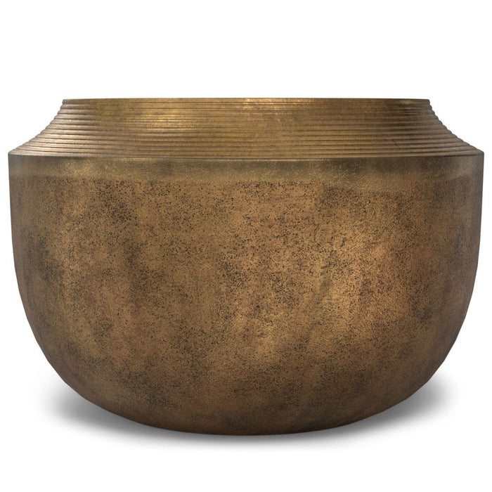 Aluminum Round Drum End Table - Antiqued Brass