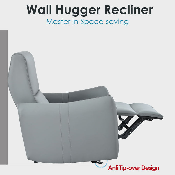 Giga Wall Hugger Power Recliner Chair with USB Type-C port, featuring plush upholstery and reclining mechanism in a modern living room.