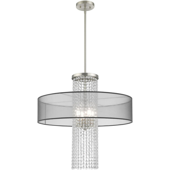33" Four Light Dimmable Chandelier With Shades - Nickel