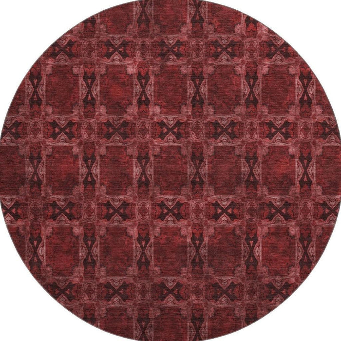 8' Floral Medallion Washable Round Rug With UV Protection (649465) - Burgundy / Red / Gray