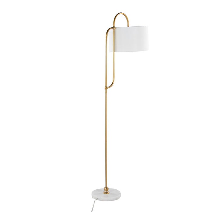 Leslie - 63" Art Deco Metal Floor Lamp - White Marble And Gold Metal With White Linen Shade