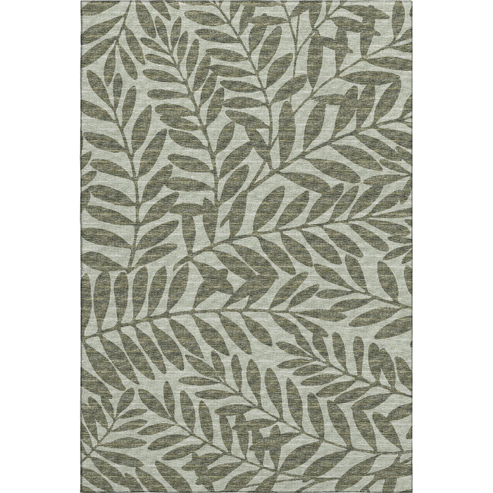 10' X 14' Botanical Leaves Washable Area Rug With UV Protection (644862) - Fern Green / Ivory