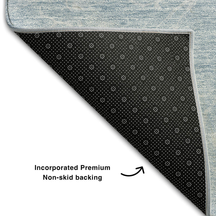 10' X 14' Abstract Washable Area Rug With UV Protection (654614) - Sky Blue / Ivory