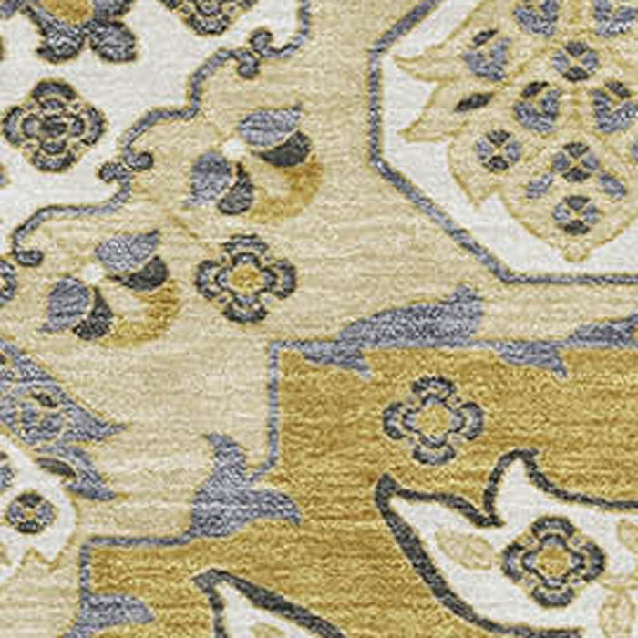 10' X 14' Floral Medallion Washable Area Rug With UV Protection (705845) - Gold / Ivory
