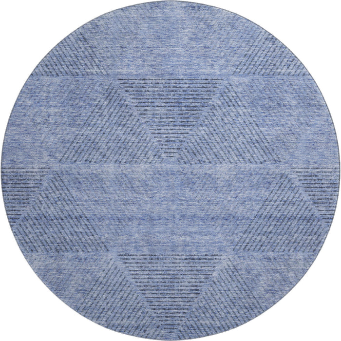 8' Geometric Washable Round Rug With UV Protection - Blue And Gray