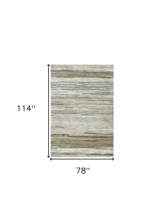 7' x 10' Abstract Power Loom Distressed Non Skid Area Rug - Beige And Brown