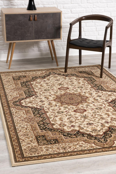 7' x 9' Oriental Power Loom Area Rug - Black And Ivory
