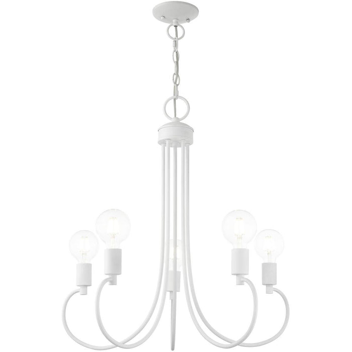 26" Five Light Dimmable Chandelier With Shades - White