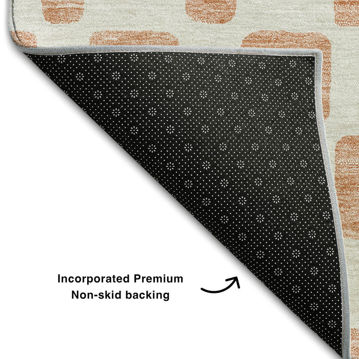 10' X 14' Geometric Washable Area Rug With UV Protection (669300) - Peach / Ivory