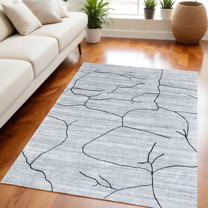 5' x 8' Abstract Hand Loomed Area Rug - Gray And Black