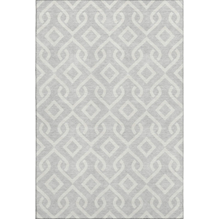 10' X 14' Geometric Washable Area Rug With UV Protection (652587) - Silver / Ivory