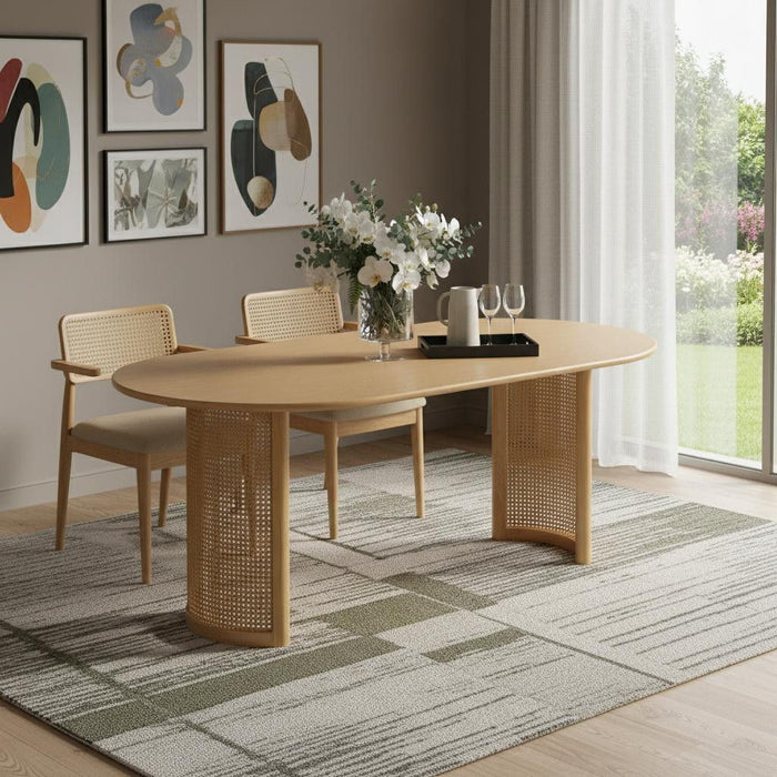 79'' Double Pedestal Base Oval Wood Dining Table - Natural