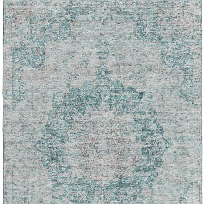 10' X 14' Oriental Washable Area Rug With UV Protection (692340) - Teal / Silver