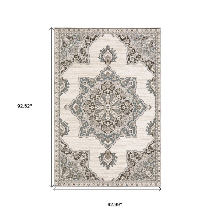 8' X 5' Medallion Area Rug - Gray And Blue