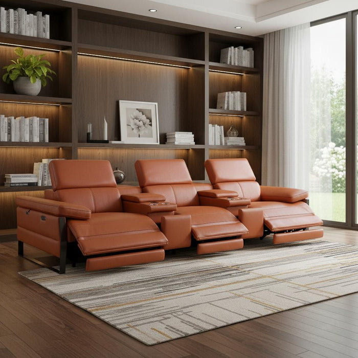 Top Grain Leather Reclining Metal USB Sofa (720346) - Camel