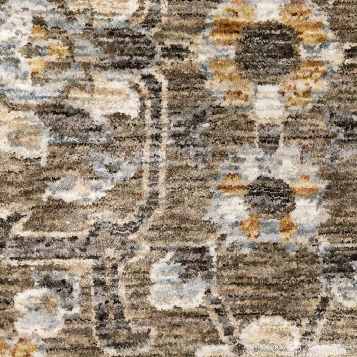 6' x 9' Floral Power Loom Stain Resistant Area Rug With Fringe - Gray And Tan
