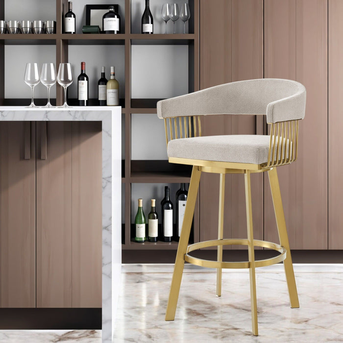 30" Contemporary Fabric And Stainless Steel Low Back Bar Height Swivel Bar Chair - Gray