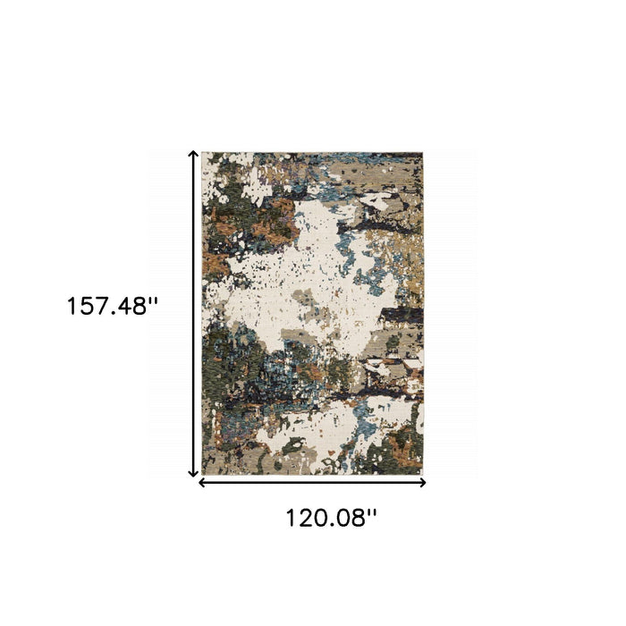10' x 13' Abstract Power Loom Area Rug - Blue Brown And Ivory
