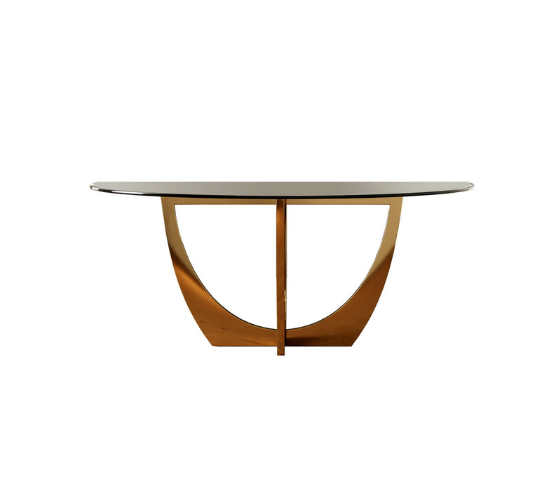 Glass Stainless Steel Pedestal Base Oval Dining Table - Clear / Gold