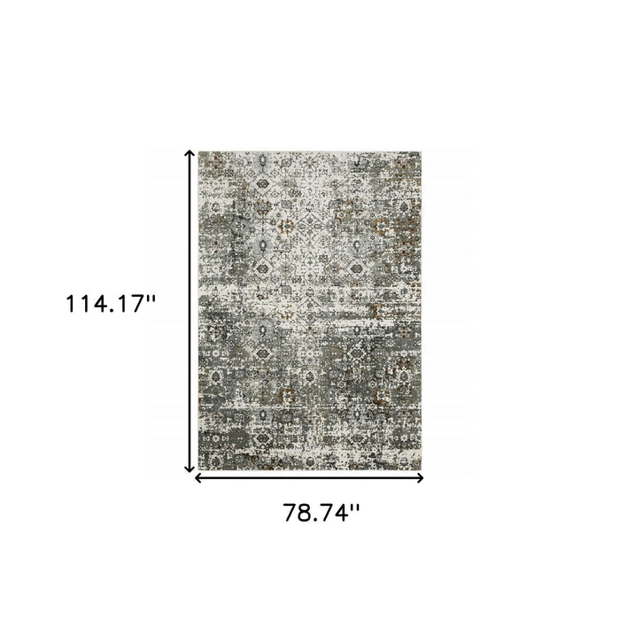 6' x 9' Oriental Power Loom Stain Resistant Area Rug - Ivory Gray Charcoal Rust Gold And Brown