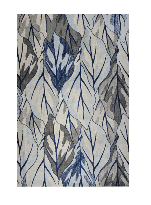 8' x 11' Machine Woven Oversized Leaves Indoor Area Rug - Gray Navy