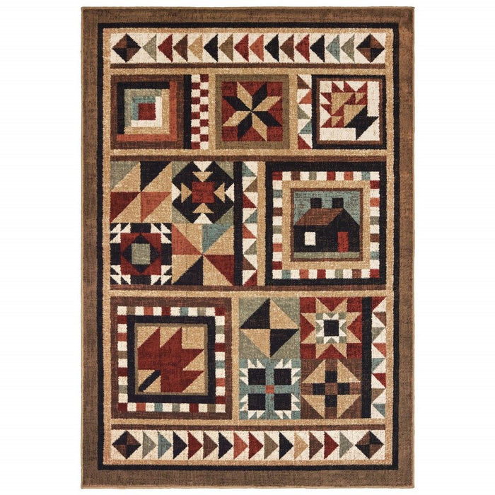 10' x 13' Ikat Patchwork Area Rug - Brown And Red