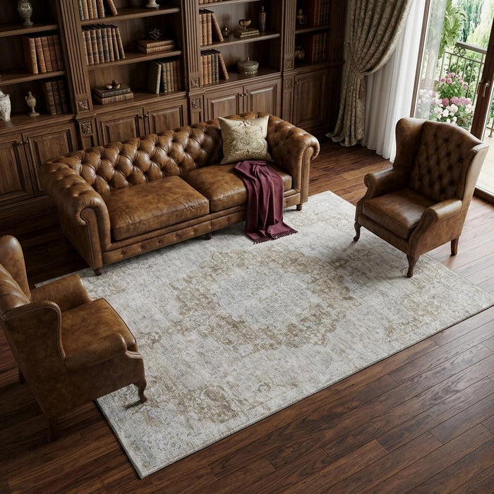 10' X 14' Oriental Washable Area Rug With UV Protection (692298) - Chocolate / Beige