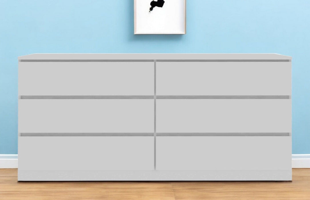 Six Drawer Double Dresser Wooden - White