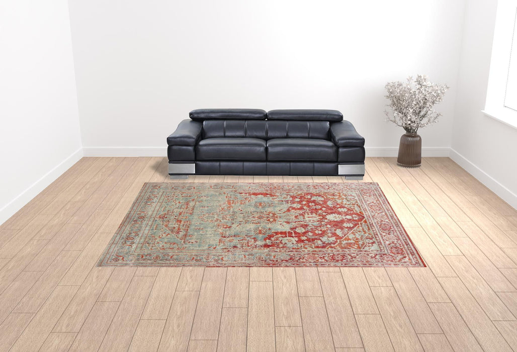 10' x 13' Oriental Power Loom Stain Resistant Area Rug - Gray And Orange