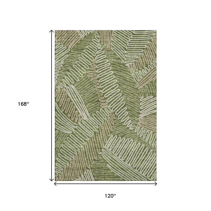 10' X 14' Floral Washable Area Rug With UV Protection (671918) - Olive Green / Ivory / Beige