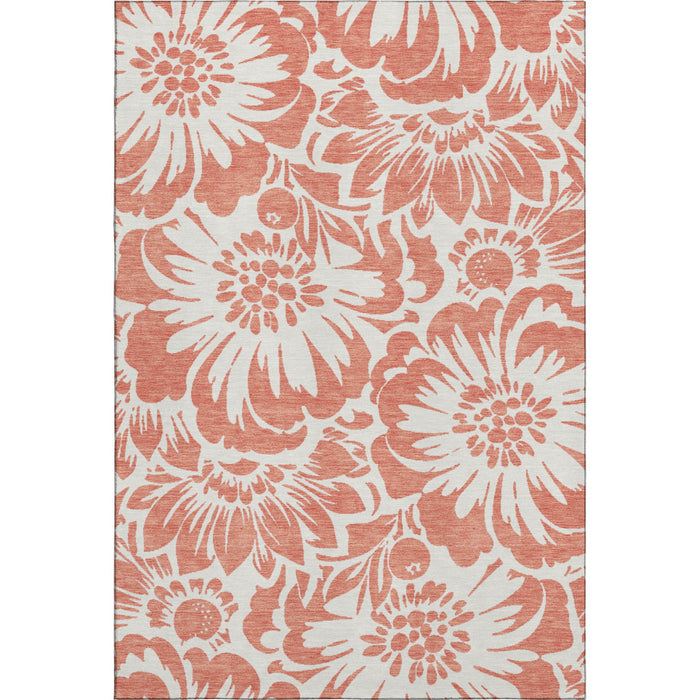 5' X 8' Floral Washable Area Rug With UV Protection (648696) - Salmon / Ivory