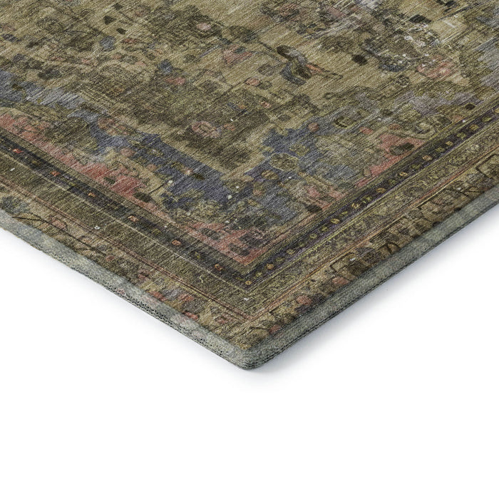 10' X 14' Floral Medallion Washable Area Rug With UV Protection (695882) - Artichoke Green / Gold / Gray