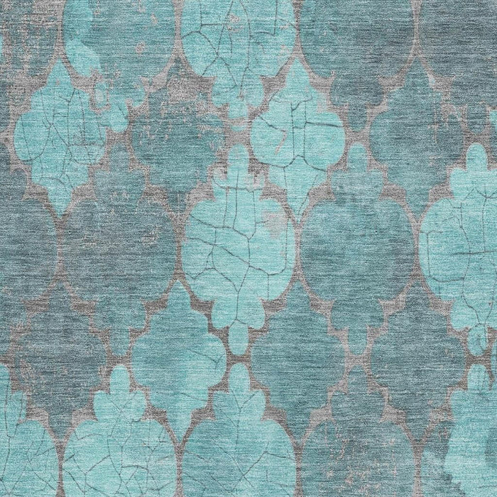 10' X 14' Damask Washable Area Rug With UV Protection (701299) - Teal / Taupe