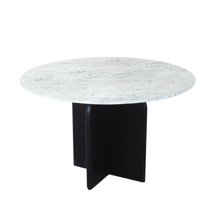 48" Marble And Solid Wood Pedestal Base Round Top Dining Table - White