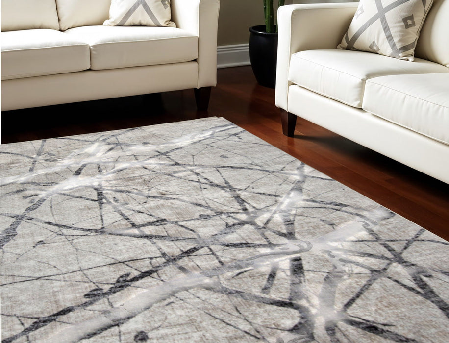 8' X 10' Abstract Power Loom Area Rug - Gray And Ivory