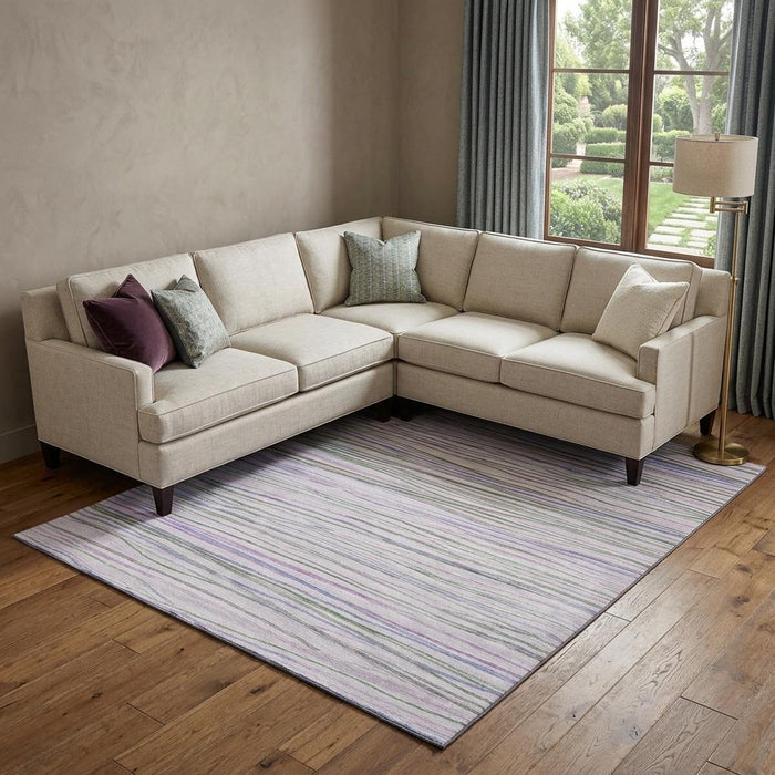 10' X 14' Striped Washable Area Rug With UV Protection (694719) - Lavender / Ivory / Green