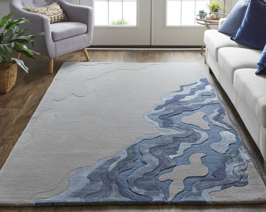 10' x 14' Wool Abstract Hand Tufted Area Rug - Gray And Blue