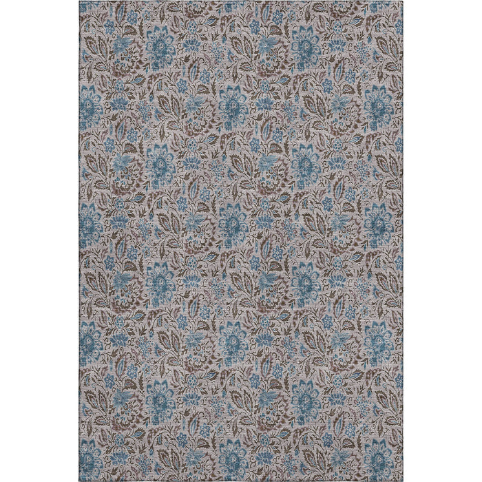 10' X 14' Floral Washable Area Rug With UV Protection (654994) - Coffee / Blue