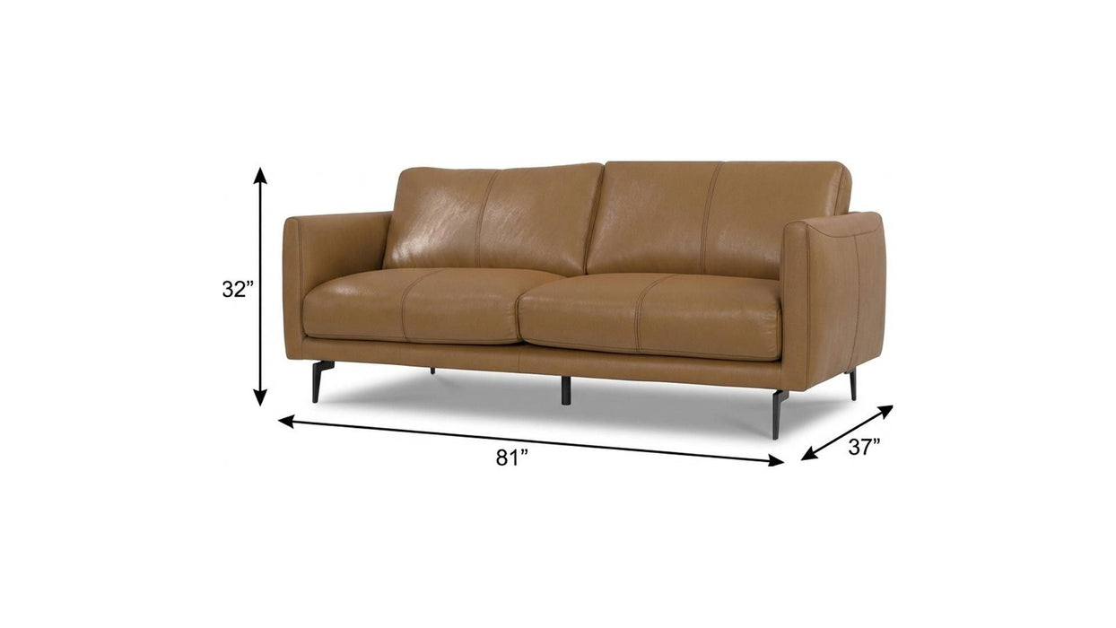 81" Leather Sofa With Black Legs - Brown