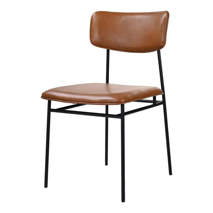 Upholstered Leather Open Back Dining Side Chair - Brown / Black