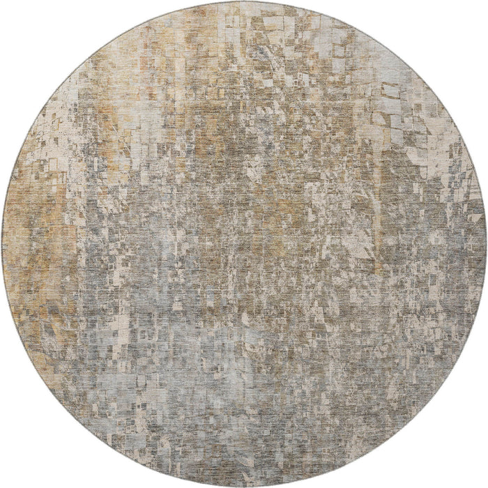 8' Abstract Washable Round Rug With UV Protection (650233) - Beige / Gray