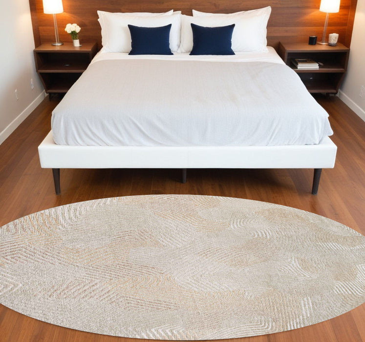 5' Round Abstract Non Skid Area Rug - Beige And White